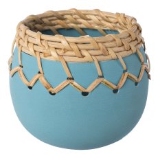 Metal jar with sisal decoration NATURE, 7x8x6cm, aqua