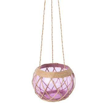 Glass hanging lamp with sisal decoration, 10cm, lavender