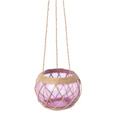 Glass hanging lamp with sisal decoration, 10cm, lavender