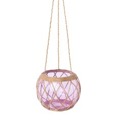 Glass hanging basket with sisal decoration, 12cm, lavender