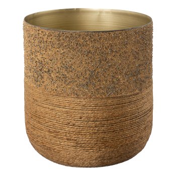 Metal jute pot with decoration JUDITH, 15x15cm, caramel