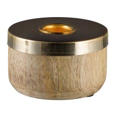 Wooden candle holder, round, w.metal top 5x8cm, gold