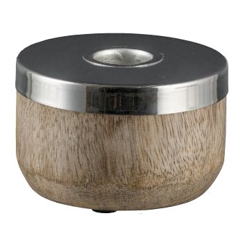 Holz Kerzenhalter, rund, m.Metall Top 5x8cm, Silber