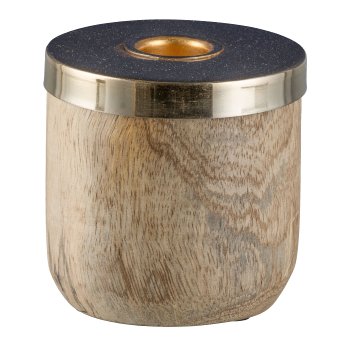 Wooden candle holder, round, w.metal top 8x8cm, gold