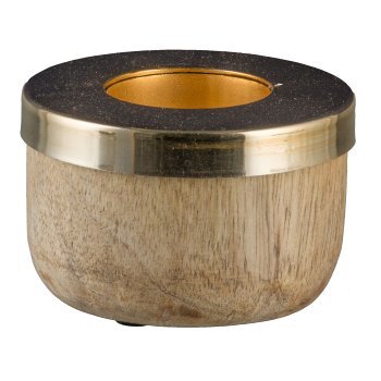 Wooden tealight holder, round, w.metal top 5x8cm, gold