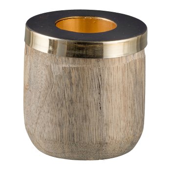 Wooden tealight holder, round, w.metal top 8x8cm, gold
