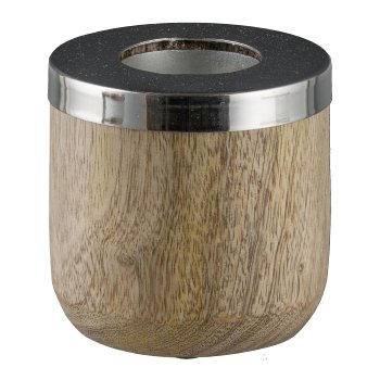 Holz Teelichthalter, rund, mit Metalltop, 8x8cm, silber
