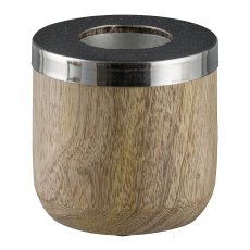 Wooden tealight holder, round, with metal top, 8x8cm, silver