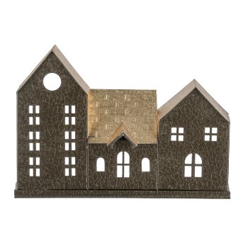 Metal house landscape, 28x8x19cm, stone grey