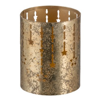 Metal lantern, cylinder, w.star punch decoration 8x10cm, gold