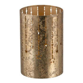 Metal lantern, cylinder, w.star punch decoration 10x15cm, gold