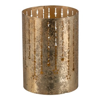 Metal lantern, cylinder, w.star punch decoration 13x18cm, gold