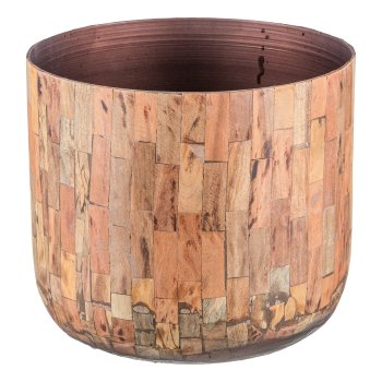 Metal planter, mosaic wood look, set of 3 19x17/23x20/25x22cm, nature