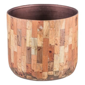 Metal planter, mosaic wood look, set of 3 19x17/23x20/25x22cm, nature