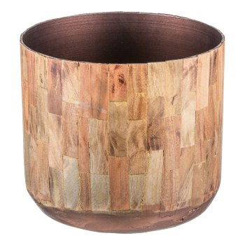 Metal planter, mosaic wood look, set of 3 19x17/23x20/25x22cm, nature