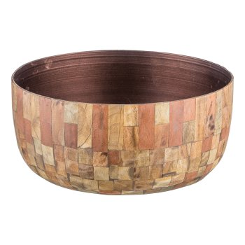 Metal bowl, mosaic wood look, set of 2 24x12/27x13cm, nature