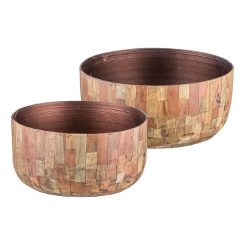 Metal bowl, mosaic wood look, set of 2 24x12/27x13cm, nature