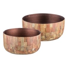 Metal bowl, mosaic wood look, set of 2 24x12/27x13cm, nature