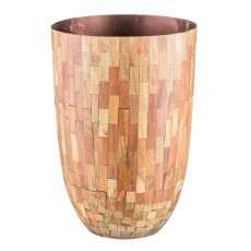 Metal vase, mosaic wood look, set of 2 23x30/27x40cm, nature