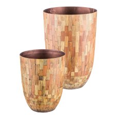 Metal vase, mosaic wood look, set of 2 23x30/27x40cm, nature