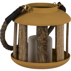 Metal lantern, natural handle, with wooden sticks, 8x14x14cm, yellow