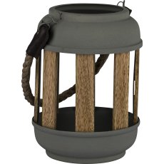 Metal lantern, natural handle, with wooden sticks, 9x15x20cm, mud