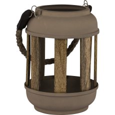 Metal lantern, natural handle, with wooden sticks, 9x15x20cm, khaki
