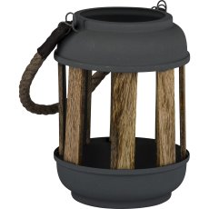 Metal lantern, natural handle, with wooden sticks, 9x15x20cm, petrol blue