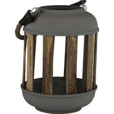 Metal lantern, natural handle, with wooden sticks, 10x20x25cm, mud