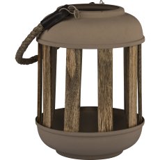 Metal lantern, natural handle, with wooden sticks, 10x20x25cm, khaki