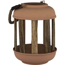 Metal lantern, natural handle, with wooden sticks, 10x20x25cm, caramel