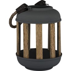 Metal lantern, natural handle, with wooden sticks, 10x20x25cm, petrol blue