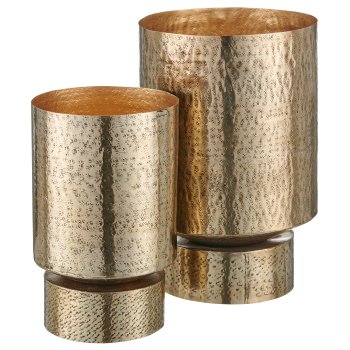 Aluminium Pokal/Gefäß 2STYLE gehämmert, 2er Set, 18x18x30/26x26x40cm, gold,