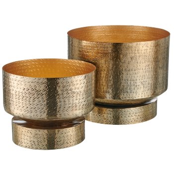 Aluminium Schale/Gefäß 2STYLE gehämmert, 2er Set, 32x32x25/40x40x32cm, gold,