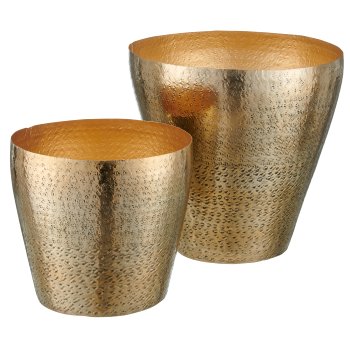 Aluminium planter/vessel 2STYLE hammered, set of 2, 25x25x25/35x35x35cm, gold,