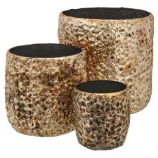 Aluminium planter CORALLE, set of 3, 18x18x21/28x28x30/37x37x40cm, champagne