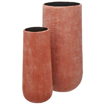 Aluminium/paper mache vase TUSCANY, set of 2, 16x20x41/22x25x54cm, red