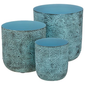 Aluminium planter BUTTERFLY, embossed, set of 3, 12x12x12/15x15x15/18x18x18cm,