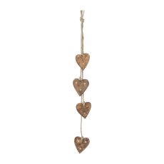 Wood Heart Bundle Hanger x4 with Brass Inlay Ster, 5x4 cm/65cm, Brown