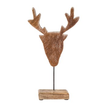 Wood Deer Head On Foot with Fur Alm, 26x12x2,5cm, Nature