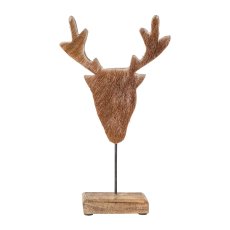 Wood Deer Head On Foot with Fur Alm, 26x12x2,5cm, Nature