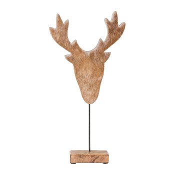 Wood Deer Head On Foot with Fur Alm, 40x22x2,5cm, Nature