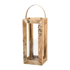 Holz Laterne m.Fell TOUCHED, 60x26x26cm, gold