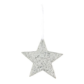 Wood Star Pendant Glittersticks, 14x14x1cm, Silver
