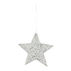 Wood Star Pendant Glittersticks, 14x14x1cm, Silver