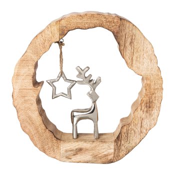 Wood Trunk with Stag And Star, 29x28x5cm, Nature