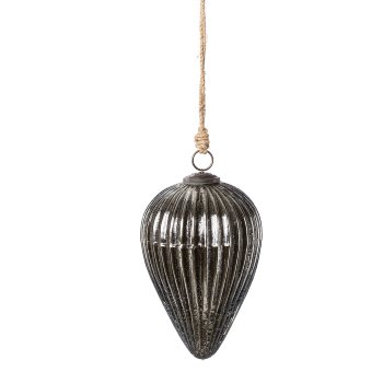 Glas Hänger LINE Zapfen, 25x17x17cm, schwarz silber