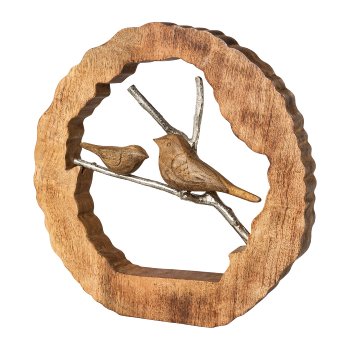 Holz Scheibe Dekoobjekt m.Aluminium Vögeln, 30x27x5cm, natur