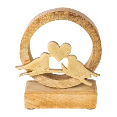 Holz Dekoobjekt m.Aluminium Vogel/Ast, 32x17x5, natur-gold