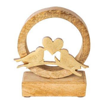 Holz Dekoobjekt m.Aluminium Vogel/Ast, 43x22x5cm, natur-gold